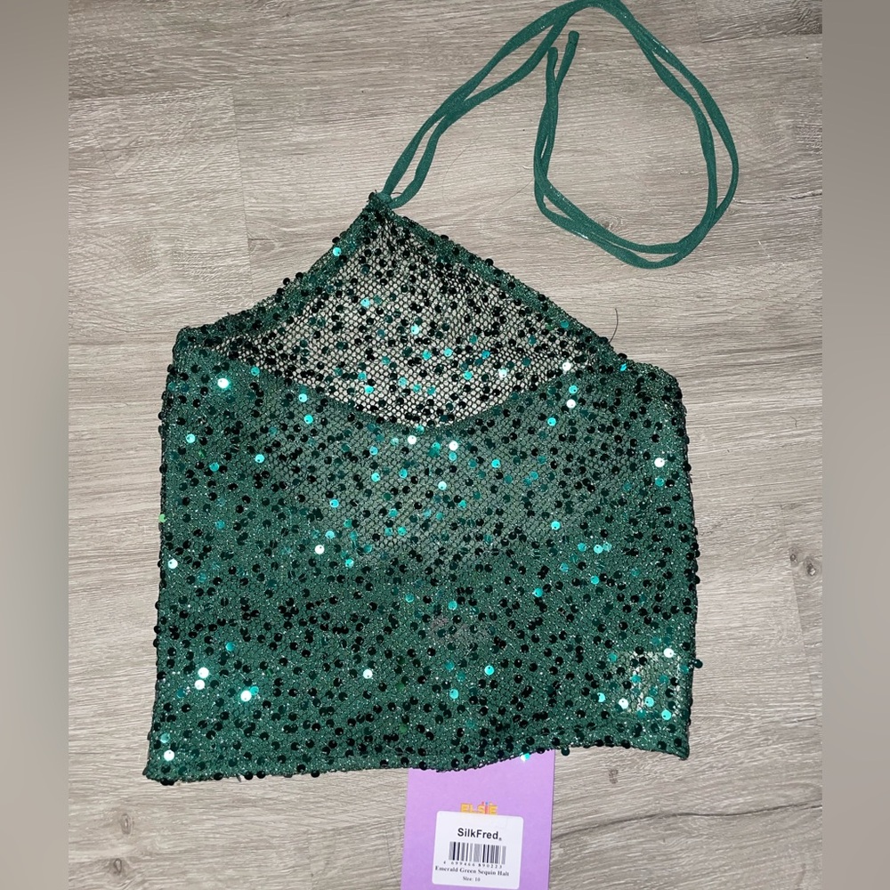 Green Sequin Halter Top